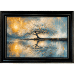 Tree of Tranquility - Framed Wall Art in Black frame with Gold crackle effect