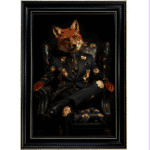 Fox in Black and Gold floral suit - Luxury Framed Animal Wall Art Fox in Black and Gold floral suit in Black frame with Gold crackle effect
