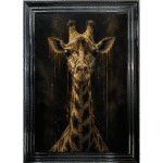 Black and Gold Giraffe - Framed Animal Wall Art in Black Stepped frame
