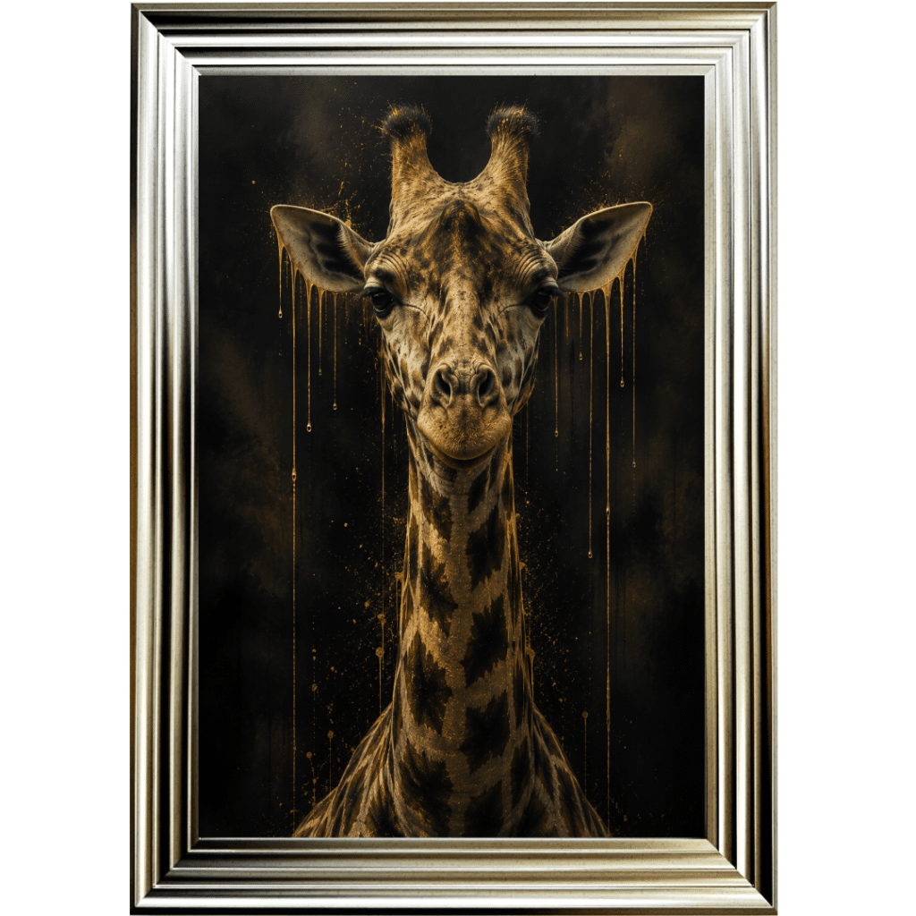 Black and Gold Giraffe - Framed Animal Wall Art in Champagne frame