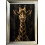Black and Gold Giraffe - Framed Animal Wall Art in Champagne frame