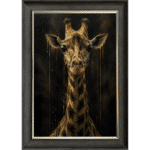 Black and Gold Giraffe - Framed Animal Wall Art in Grey frame with Gold trim