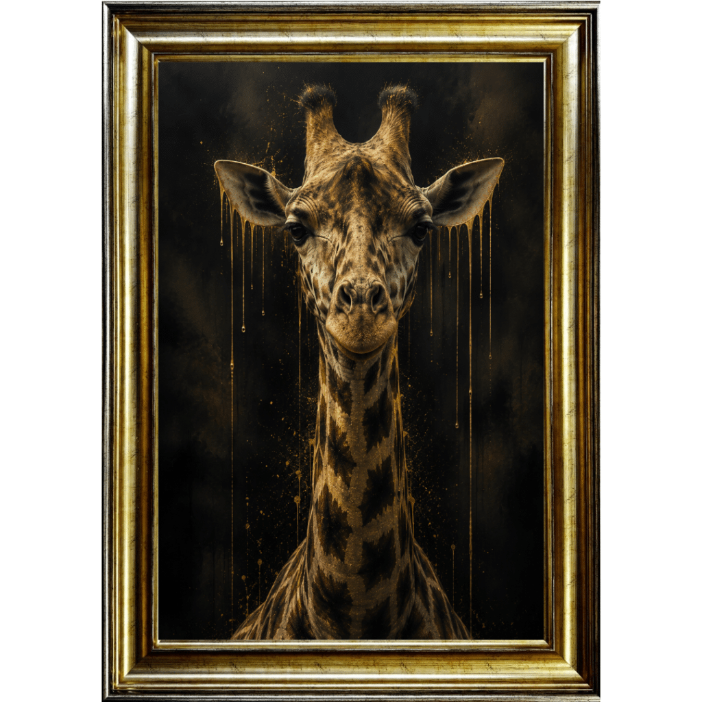 Black and Gold Giraffe - Framed Animal Wall Art in Gold frame