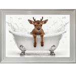 Baby Reindeer in the Bath Framed Picture