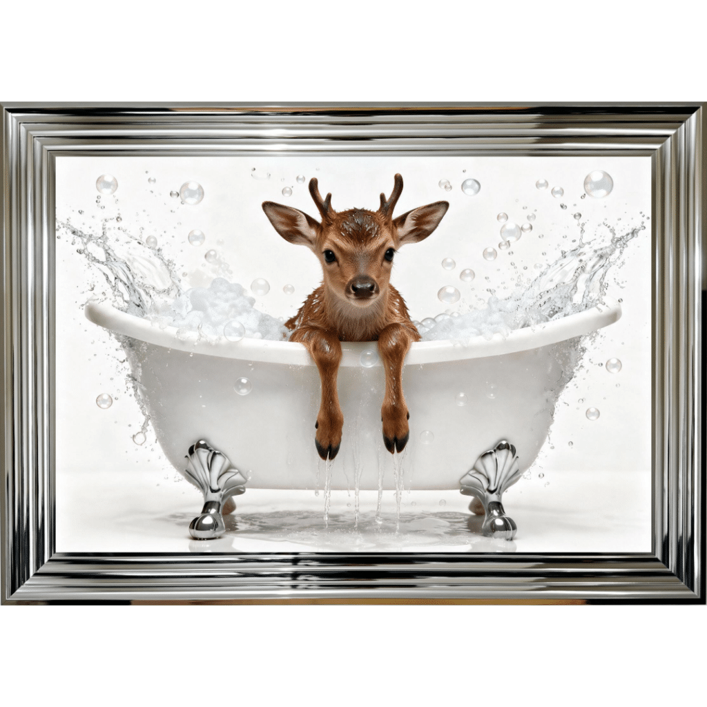 Baby Reindeer in the Bath Framed Picture