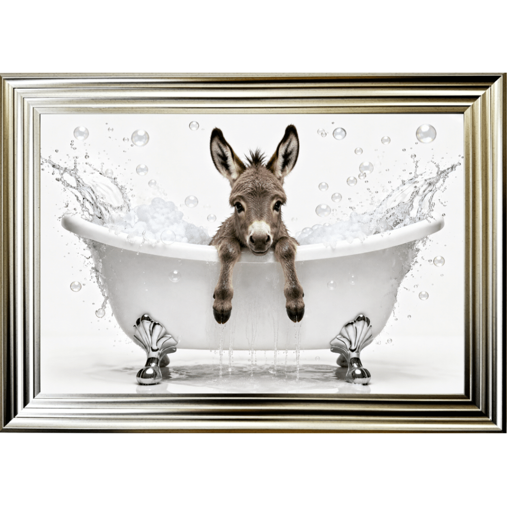 Baby Donkey in the Bath Framed Picture
