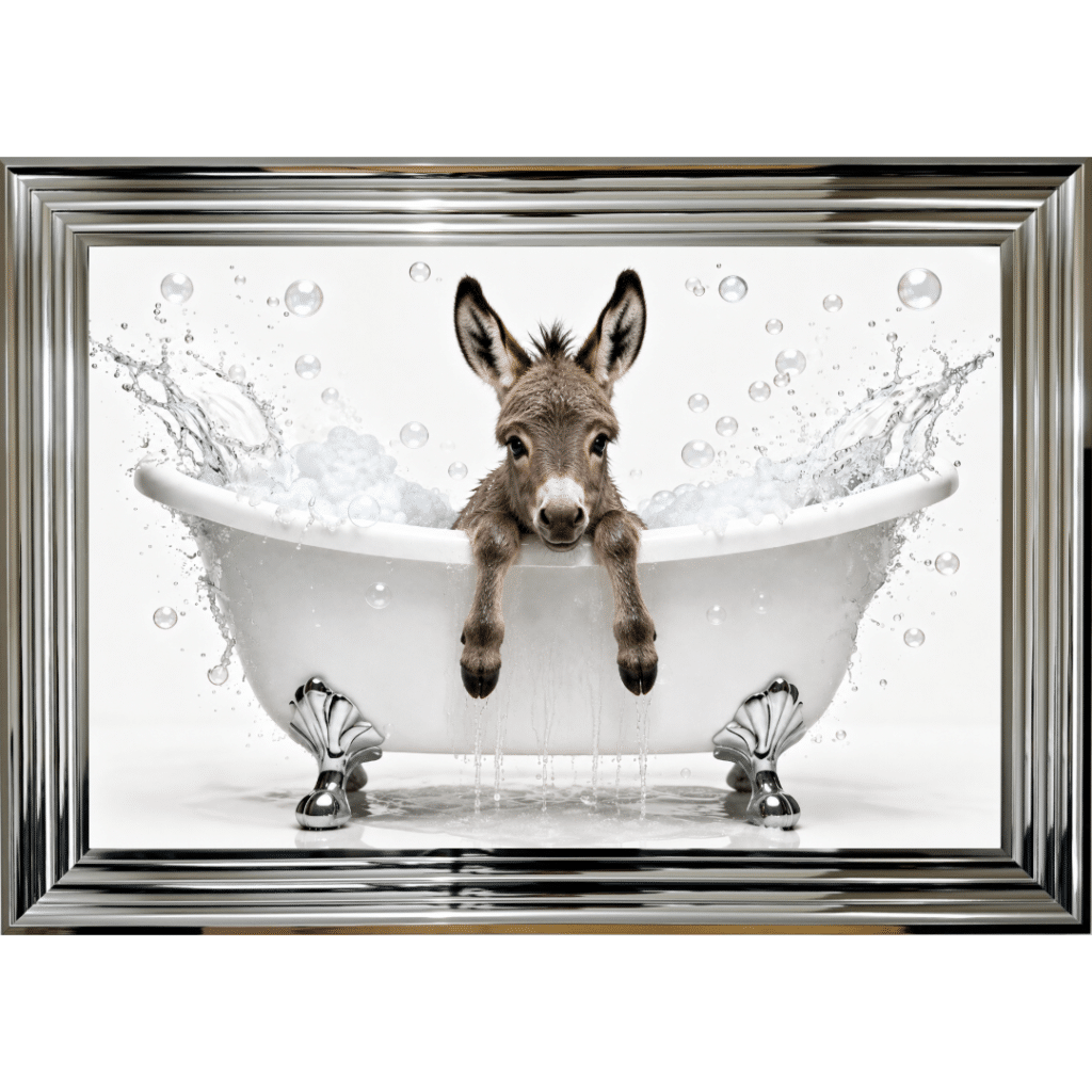 Baby Donkey in the Bath Framed Picture