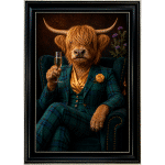 Female Highland  Cow in Tartan suit - Framed Wall Art