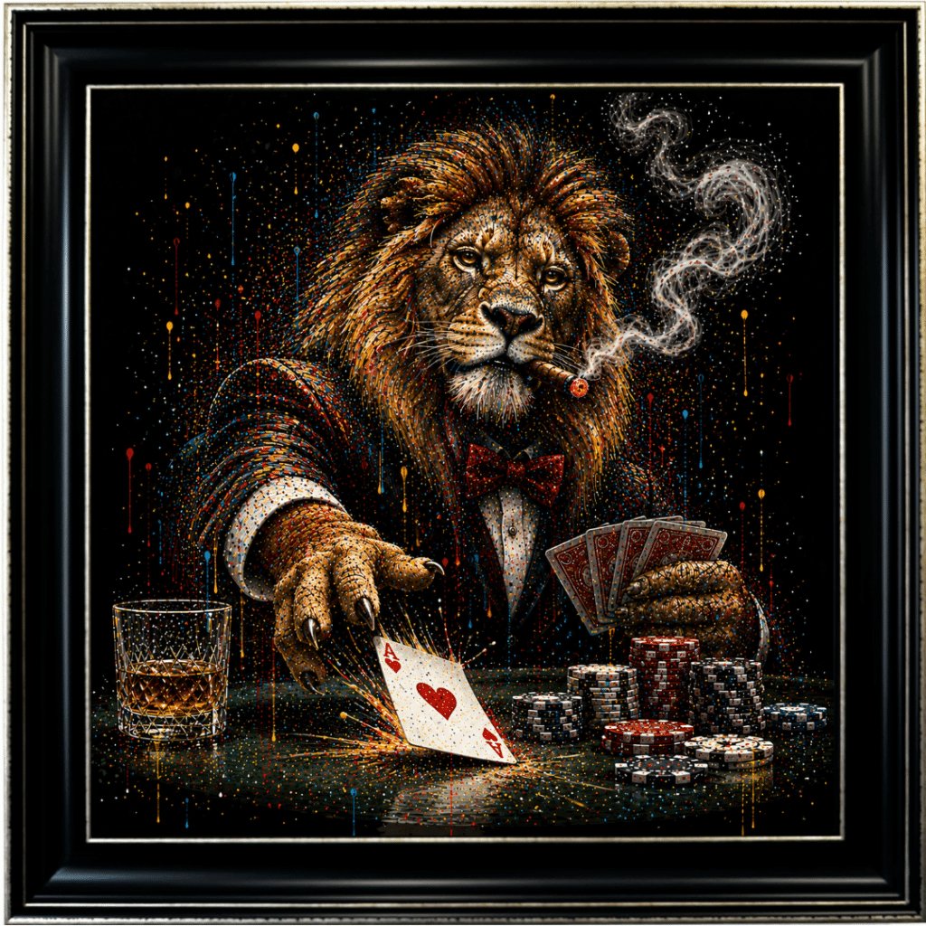 Poker Lion Framed Wall Art - Luxury Animal Wall Art