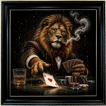 Poker Lion Framed Wall Art - Luxury Animal Wall Art
